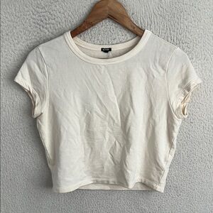 Monrow Cream Cap Sleeve Fitted Crop Top Womens‎ Medium